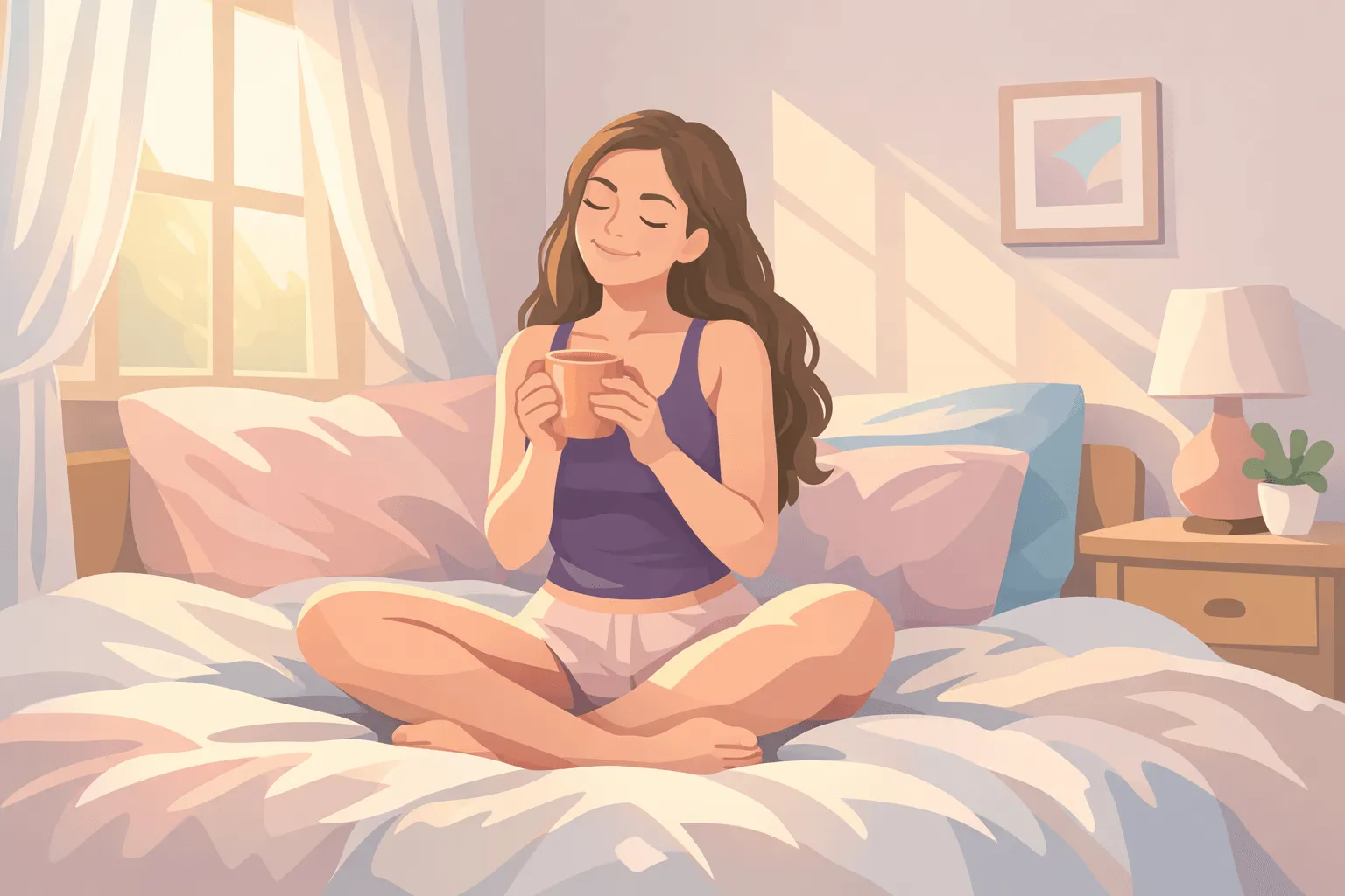 Woman holding a warm mug in soft morning light