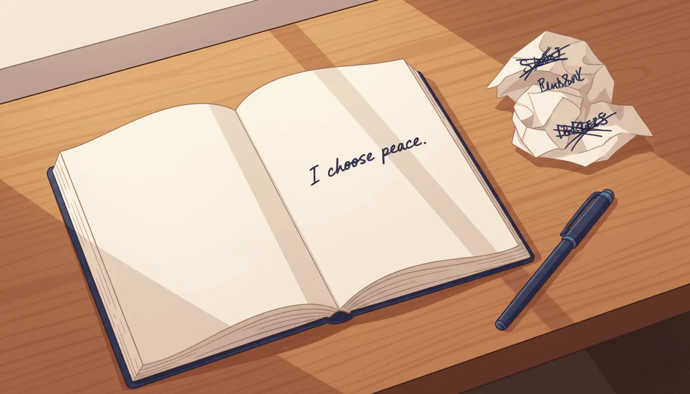 A single rewritten affirmation on a clean journal page, soft daylight