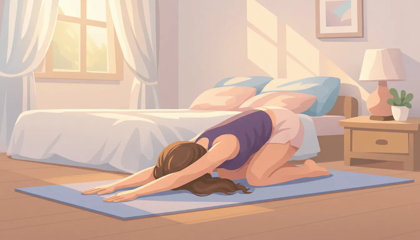 Woman demonstrating child's pose on a yoga mat