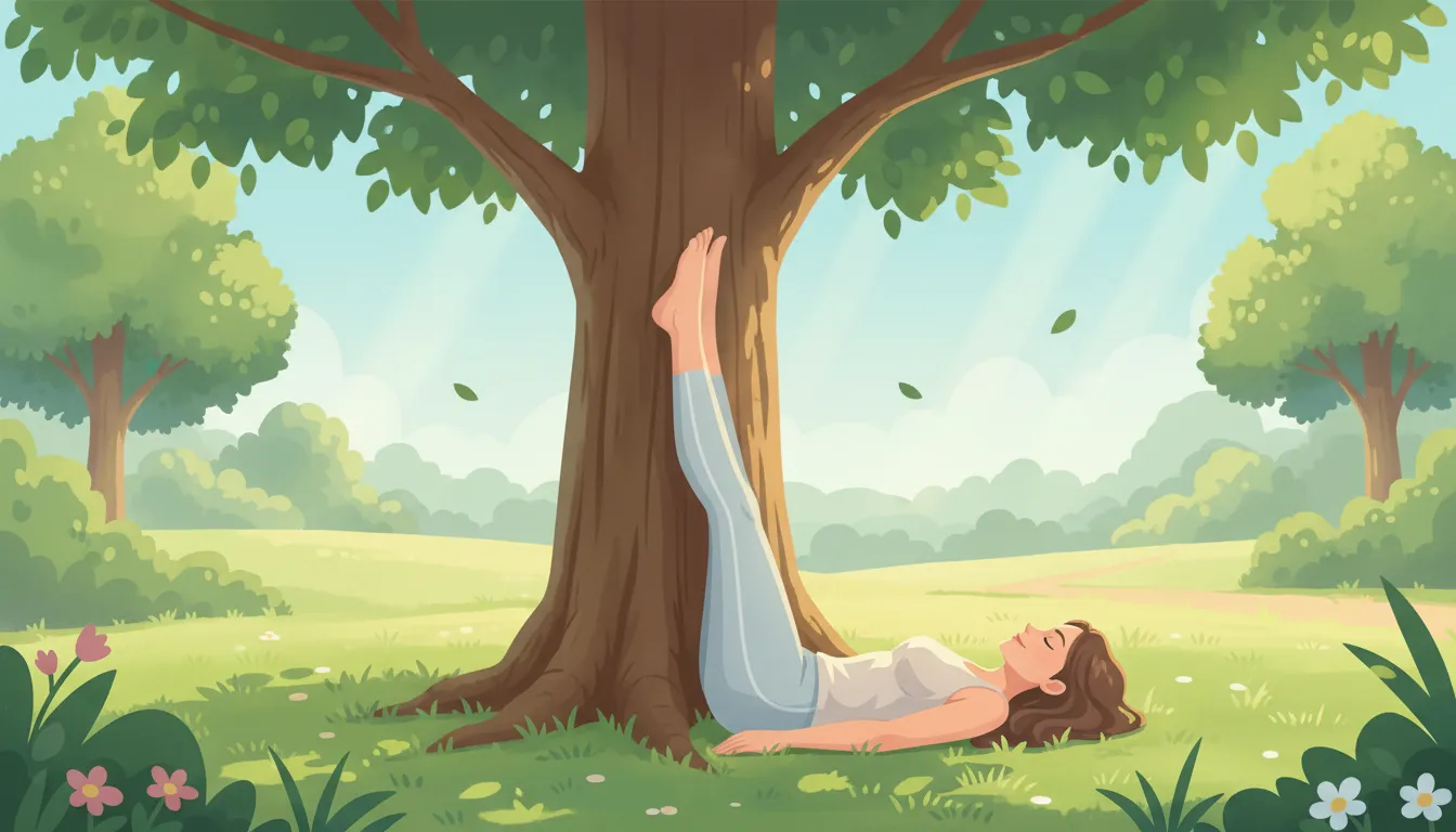 Woman practicing legs up the wall restorative yoga pose