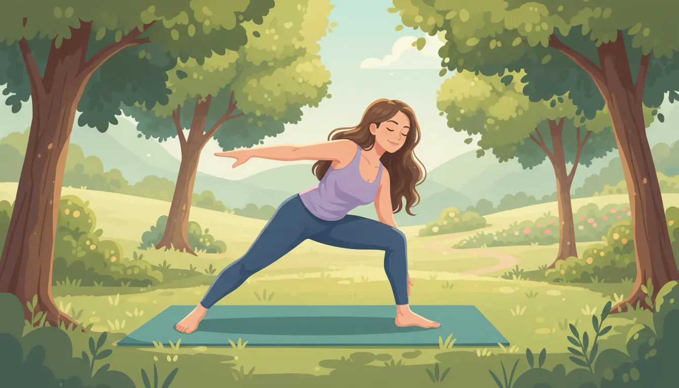 Woman practicing yoga on a mat in a peaceful park setting