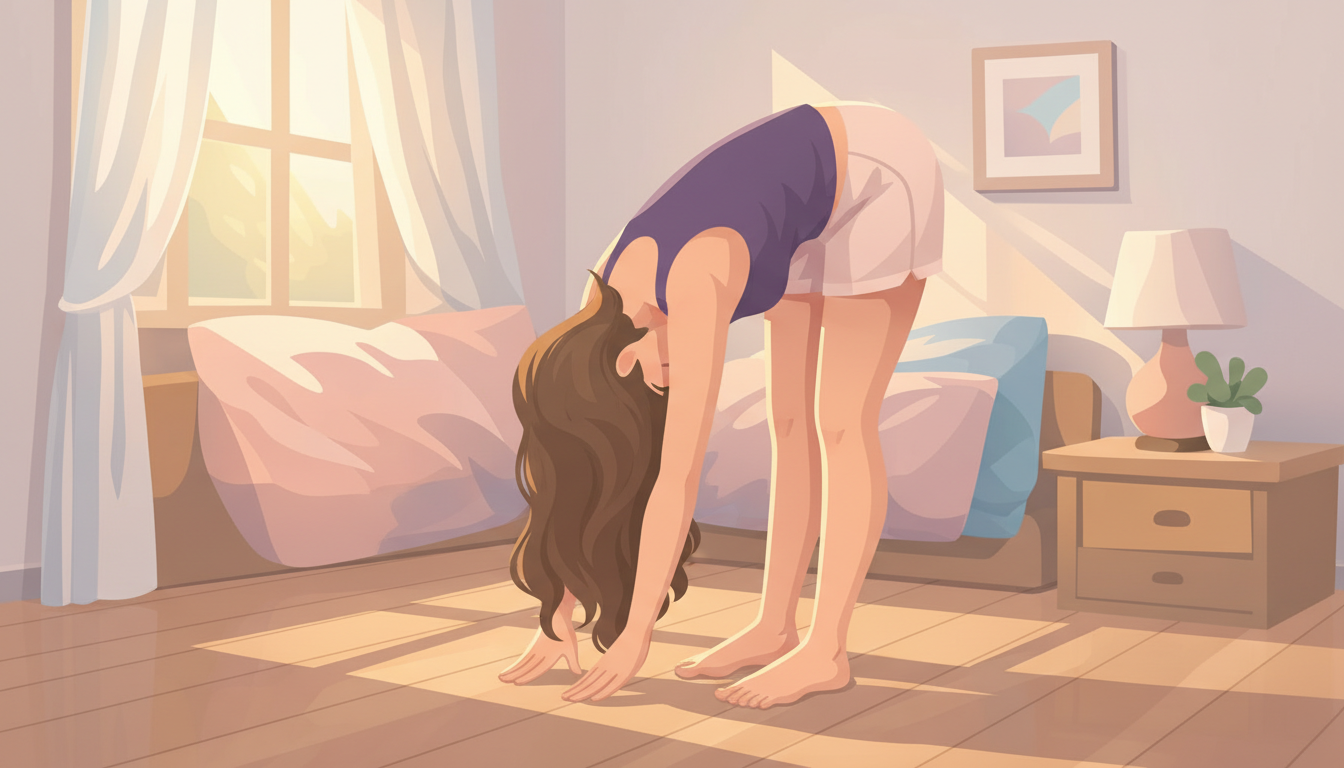 Woman practicing a standing forward fold yoga pose