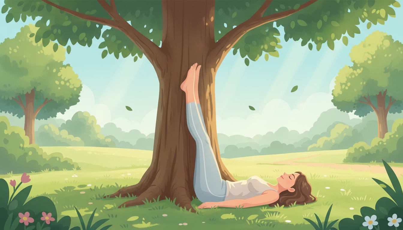 Woman practicing legs up the wall restorative yoga pose