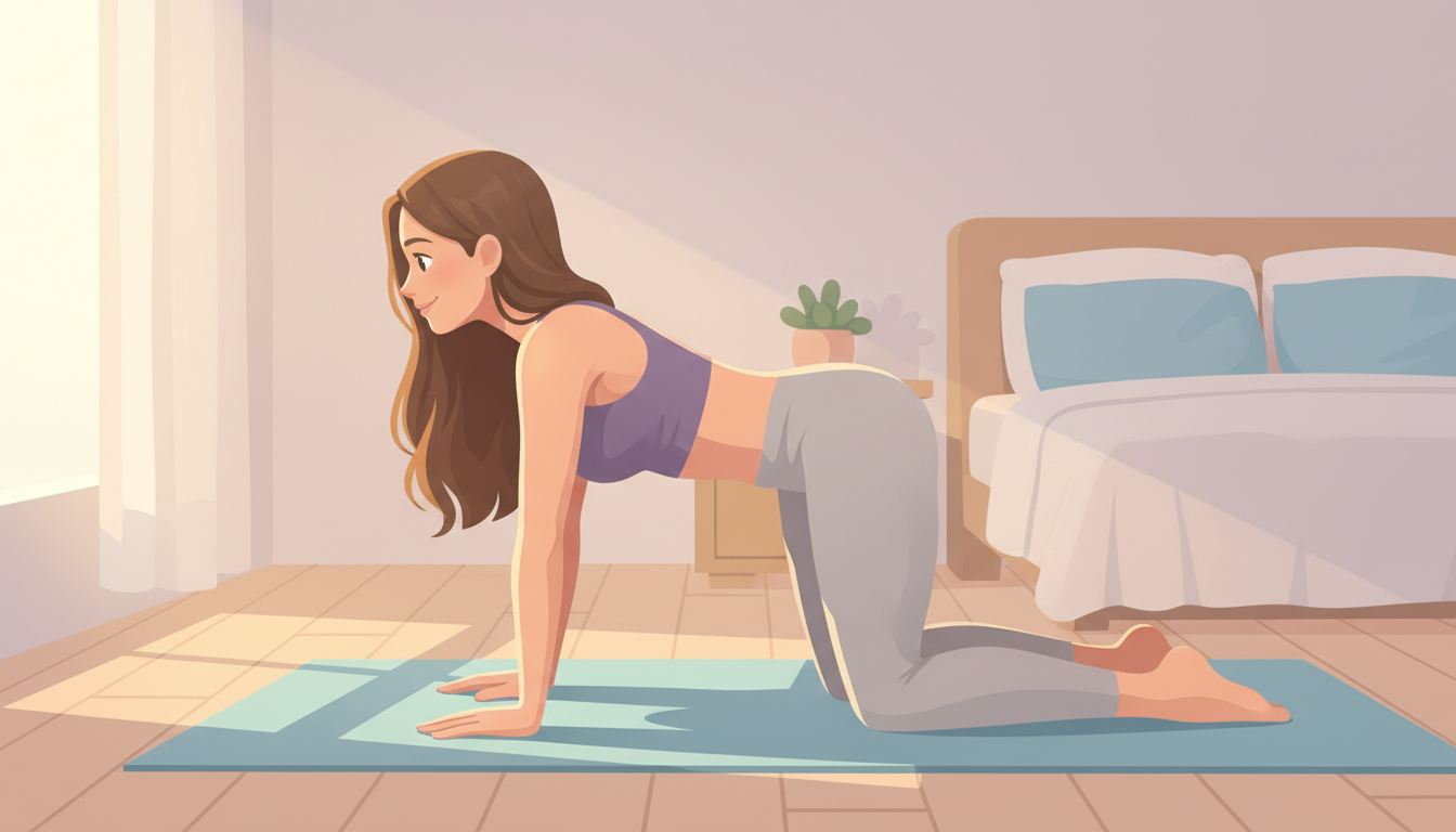 Woman flowing through a yoga stretch on a mat
